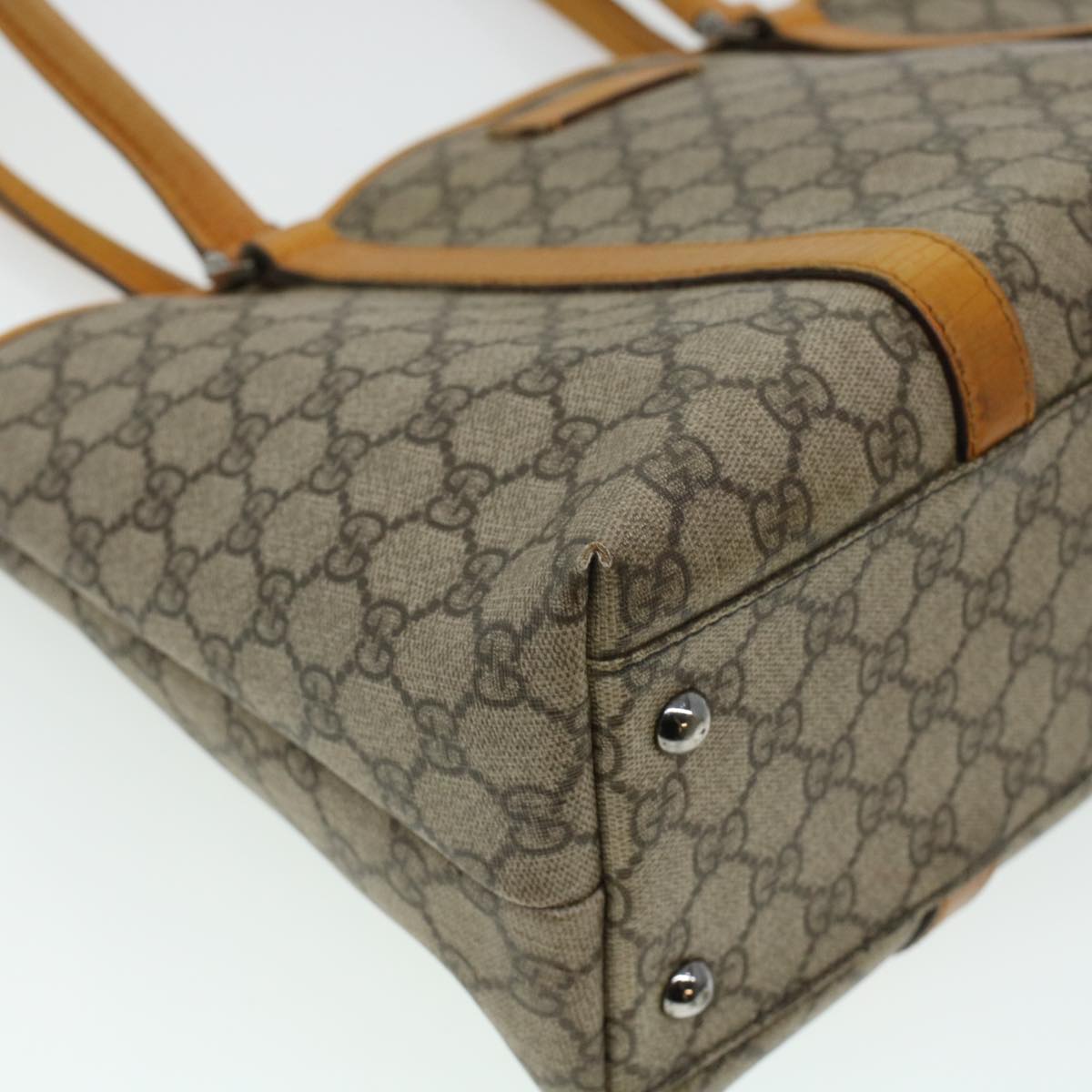 GUCCI GG Canvas Tote Bag PVC Leather Beige am4287