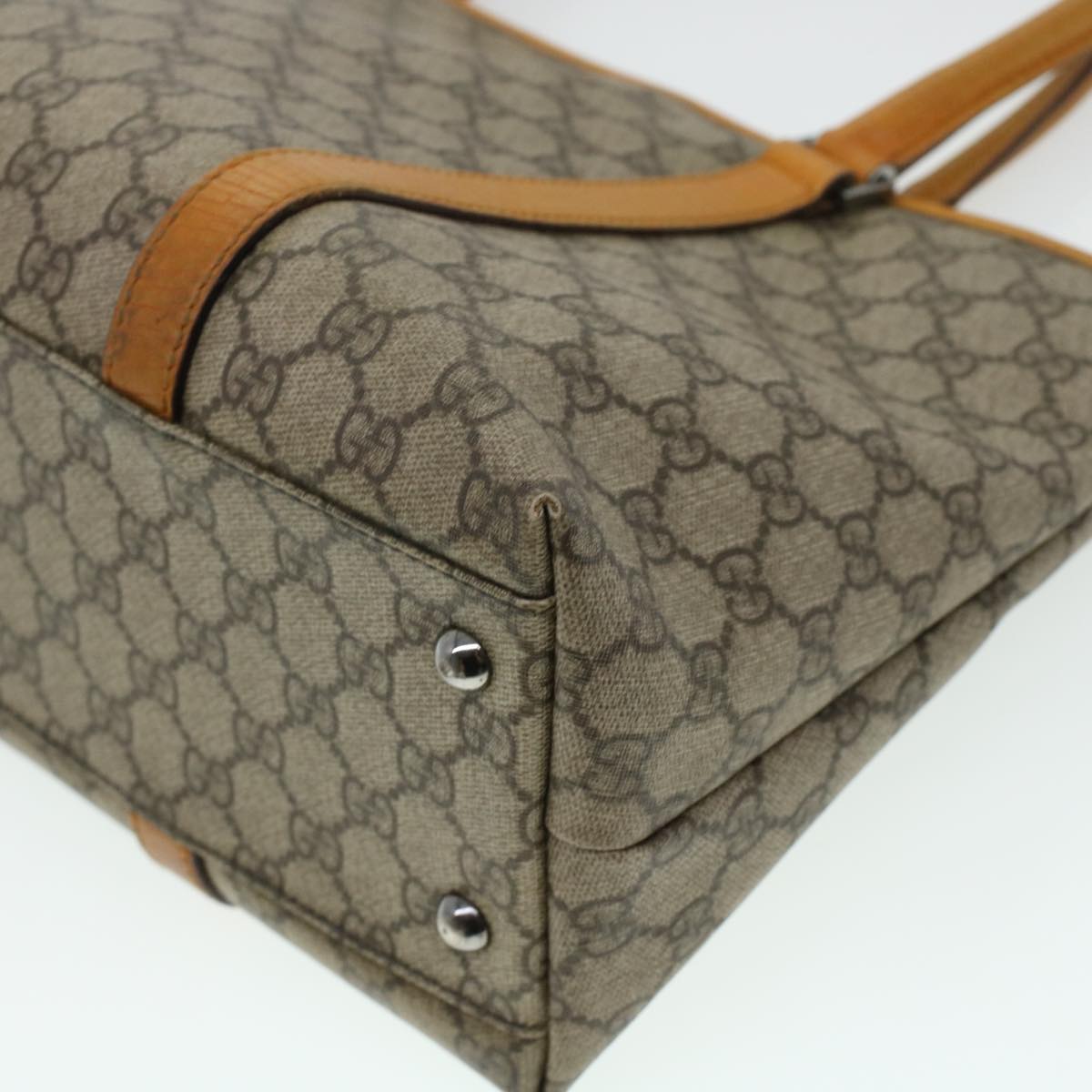 GUCCI GG Canvas Tote Bag PVC Leather Beige am4287