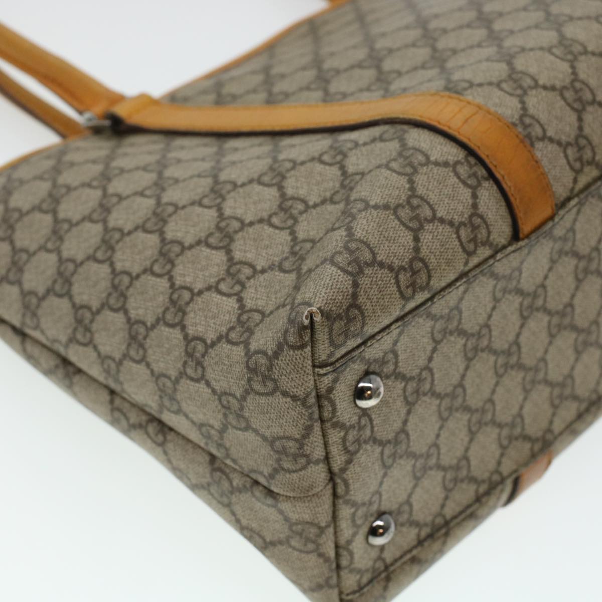 GUCCI GG Canvas Tote Bag PVC Leather Beige am4287