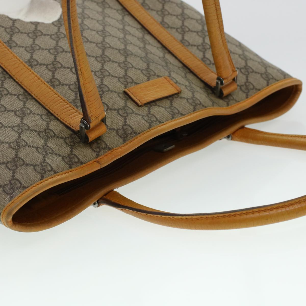 GUCCI GG Canvas Tote Bag PVC Leather Beige am4287