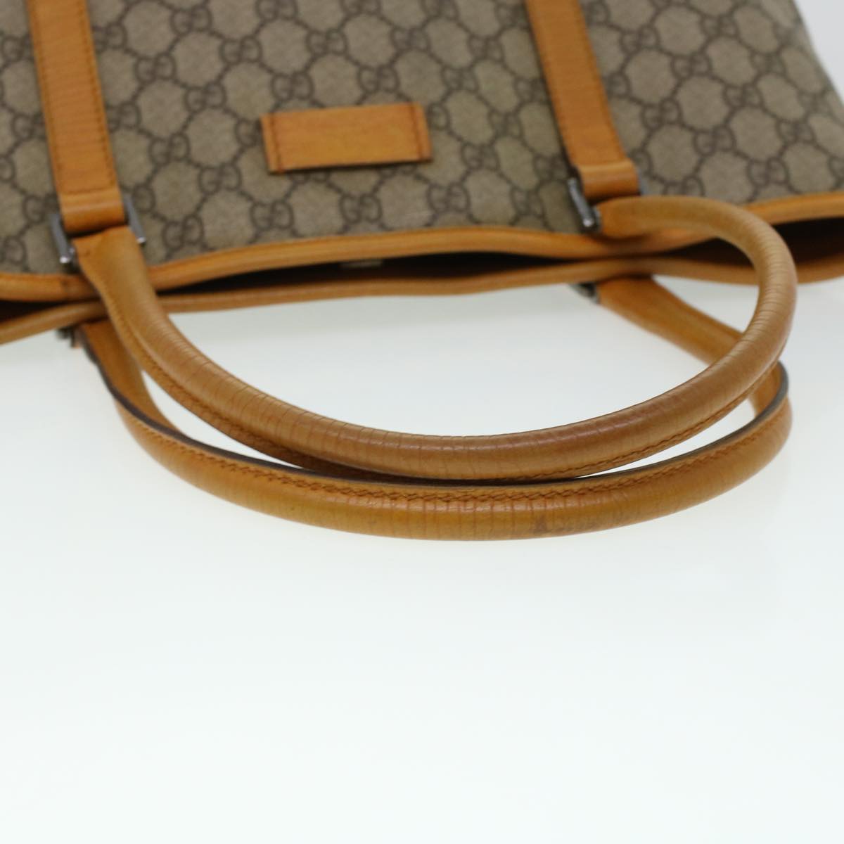 GUCCI GG Canvas Tote Bag PVC Leather Beige am4287