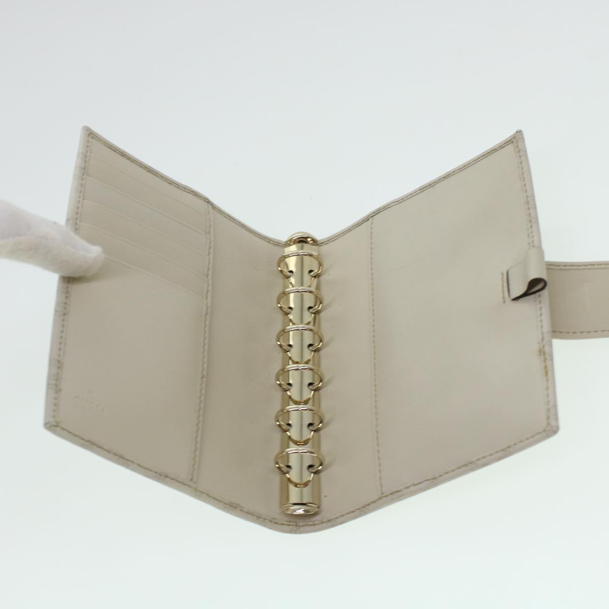 GUCCI GG Canvas Day Planner Cover Leather White 115240 am4294