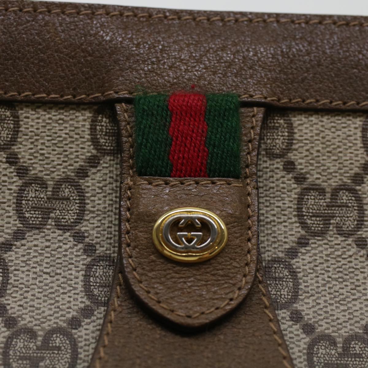 GUCCI GG Canvas Web Sherry Line Clutch Bag Beige Red Green 8901033 am4321