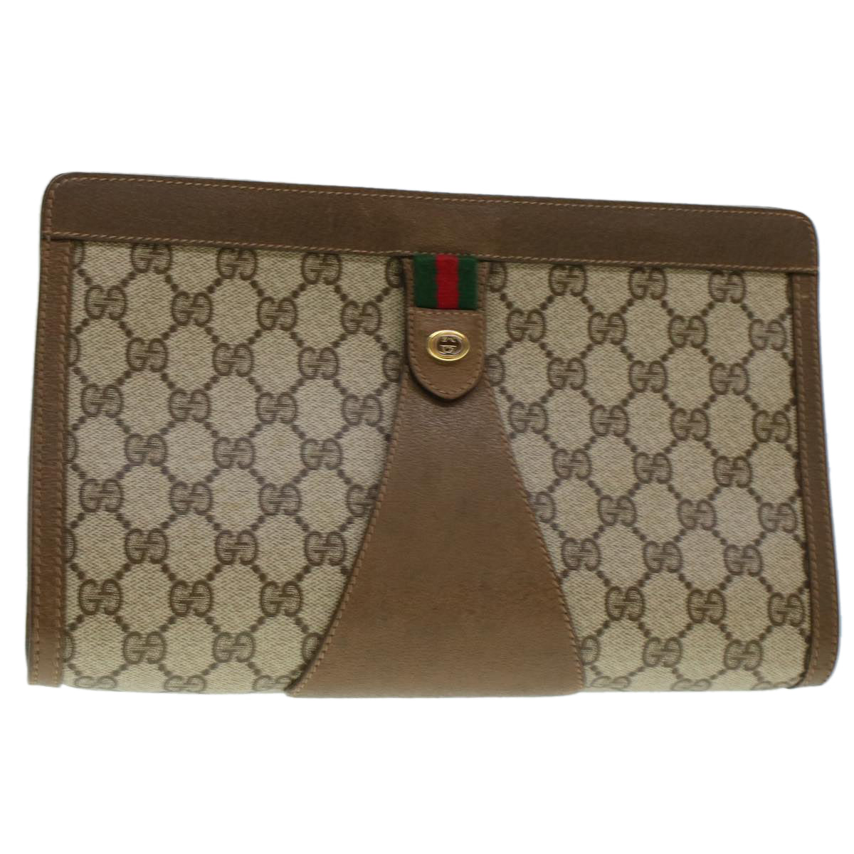 GUCCI GG Canvas Web Sherry Line Clutch Bag Beige Red Green 8901033 am4321