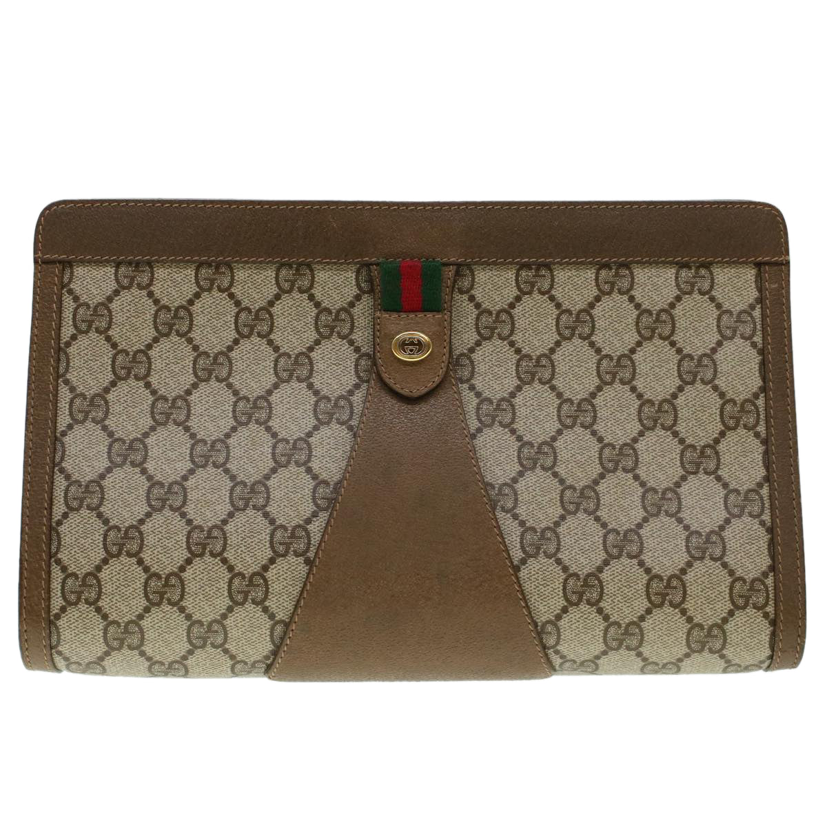 GUCCI GG Canvas Web Sherry Line Clutch Bag Beige Red Green 8901033 am4321