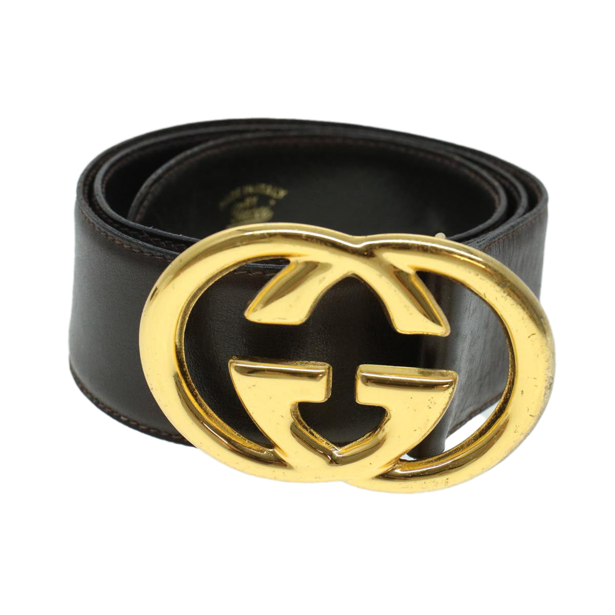 GUCCI Belt Leather 33.1"""""""" Brown 52808/75 am4354