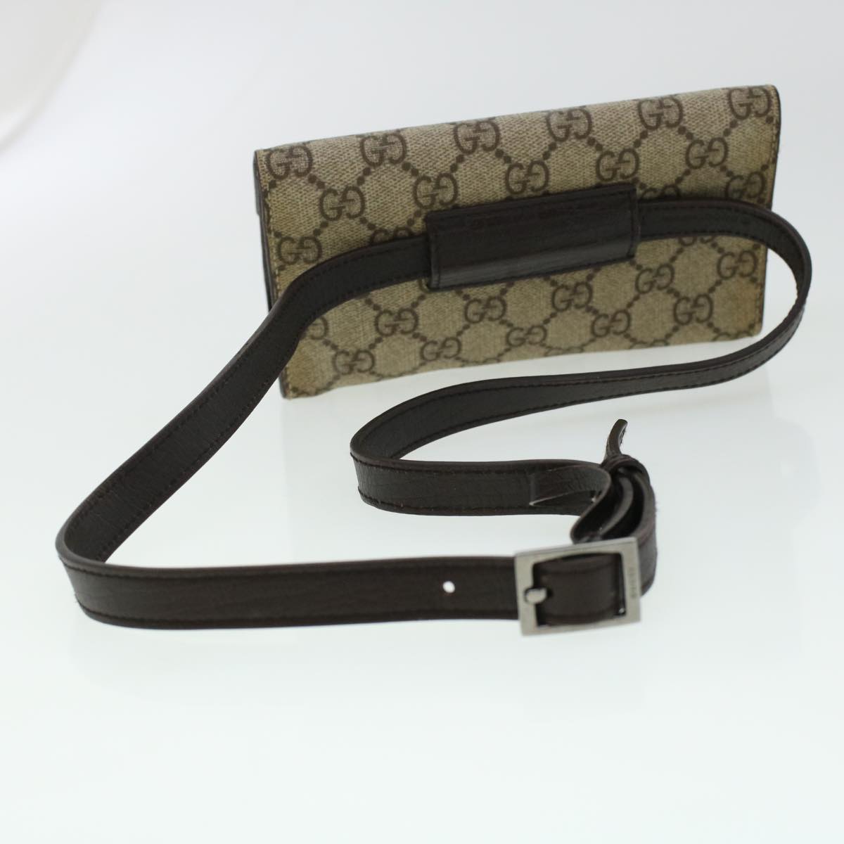 GUCCI GG Canvas Waist Bag PVC Leather Beige 137376 am4371