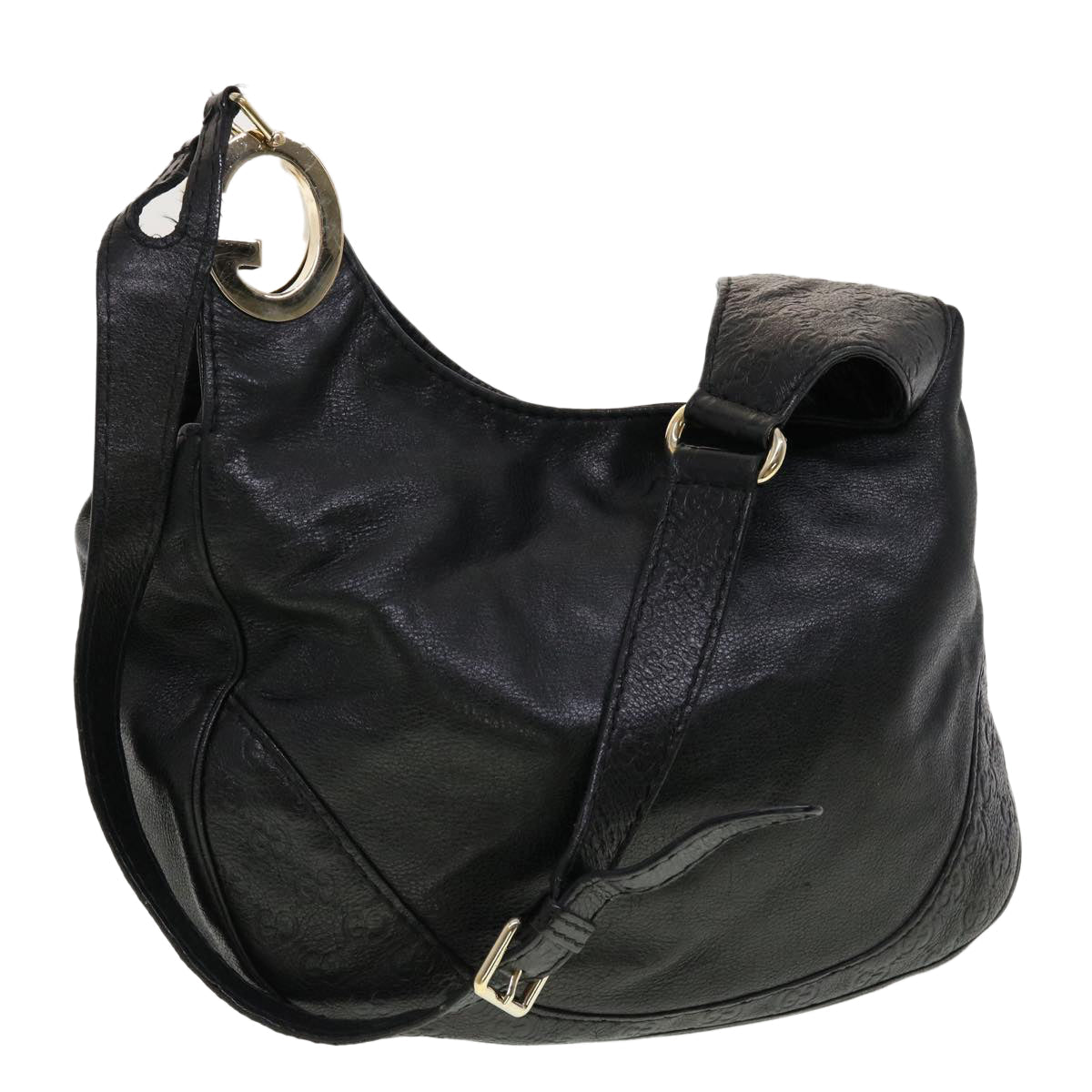 GUCCI GG Canvas Guccissima Shoulder Bag Leather Black 203503 am4377