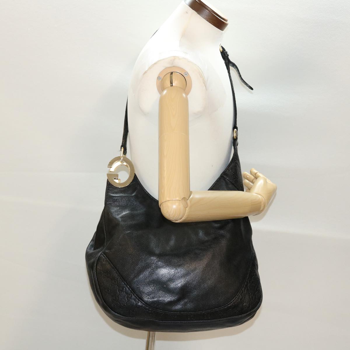 GUCCI GG Canvas Guccissima Shoulder Bag Leather Black 203503 am4377
