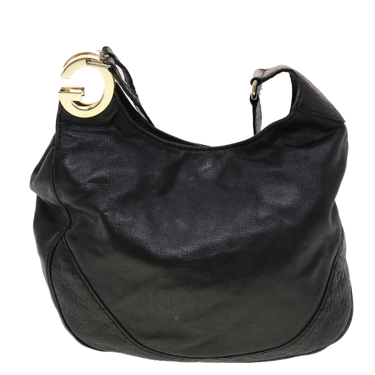 GUCCI GG Canvas Guccissima Shoulder Bag Leather Black 203503 am4377