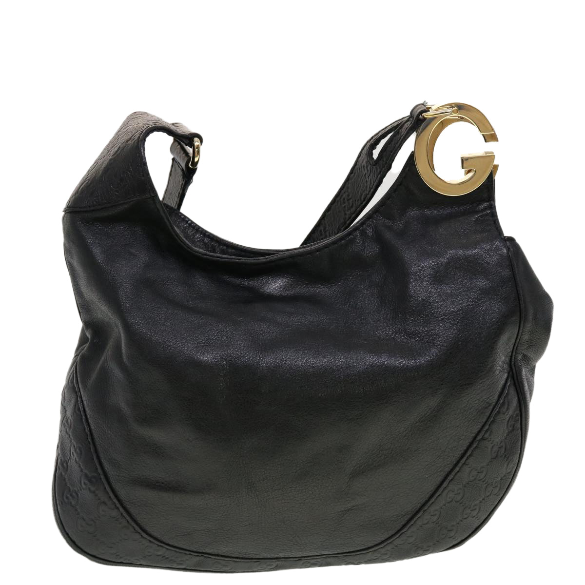 GUCCI GG Canvas Guccissima Shoulder Bag Leather Black 203503 am4377