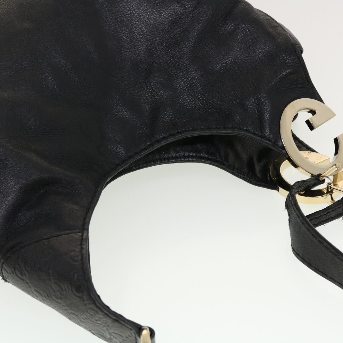 GUCCI GG Canvas Guccissima Shoulder Bag Leather Black 203503 am4377