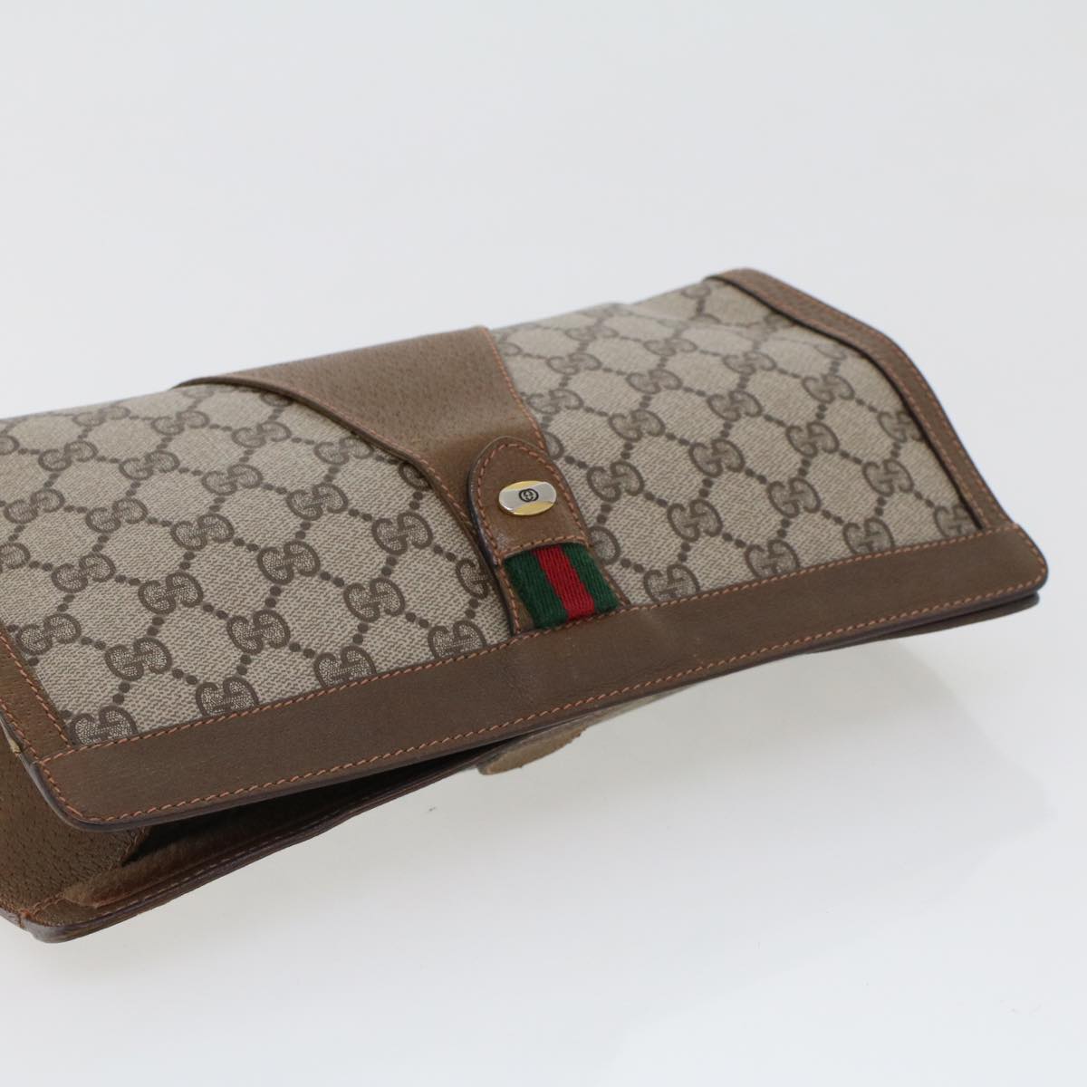 GUCCI GG Canvas Web Sherry Line Clutch Bag Beige Red Green 89.01.033 am4410