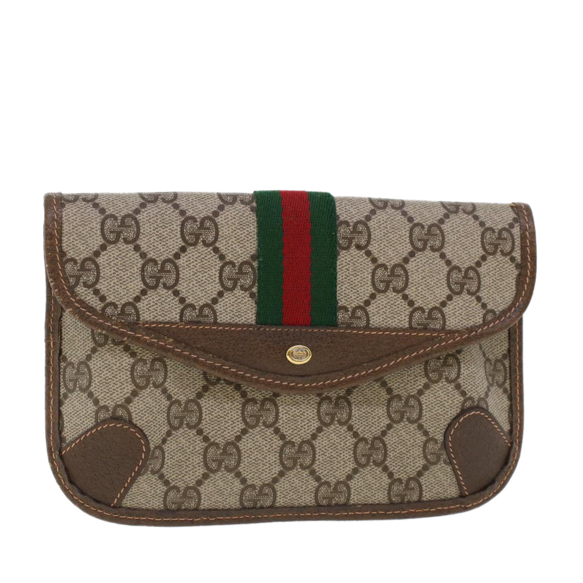 GUCCI GG Canvas Web Sherry Line Pouch Beige Red Green 89.01.021 am4415
