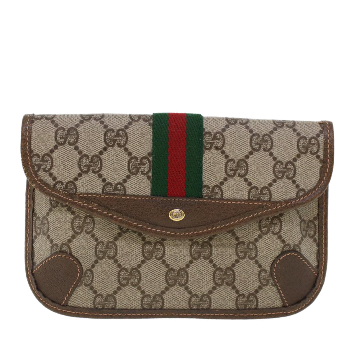 GUCCI GG Canvas Web Sherry Line Pouch Beige Red Green 89.01.021 am4415