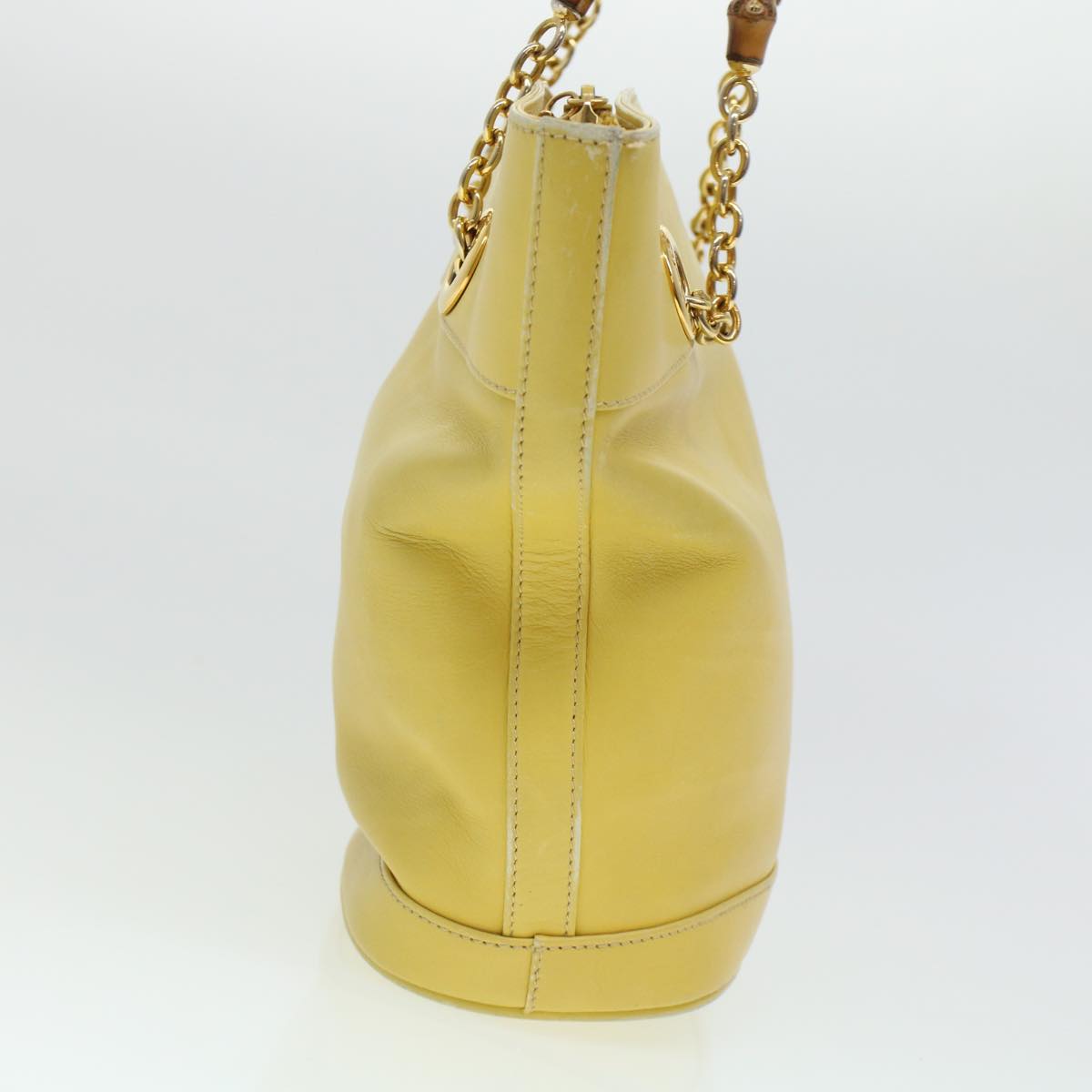 GUCCI Bamboo Chain Shoulder Bag Leather Yellow am4418