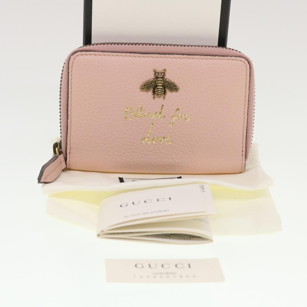 GUCCI Animalie Card Case Leather Pink 546590 am4503