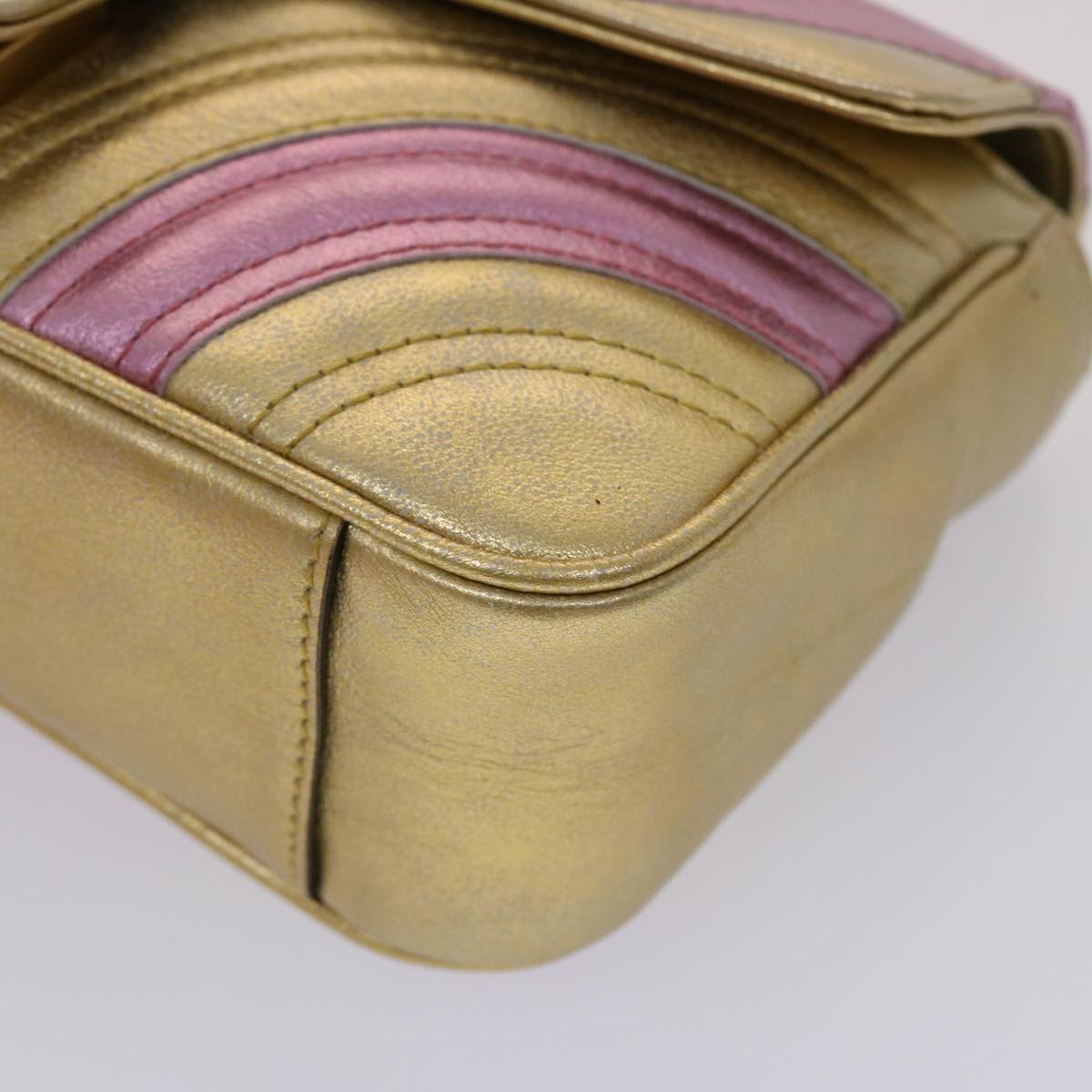 GUCCI GG Marmont Chain Shoulder Bag Leather Gold 446744 am4580