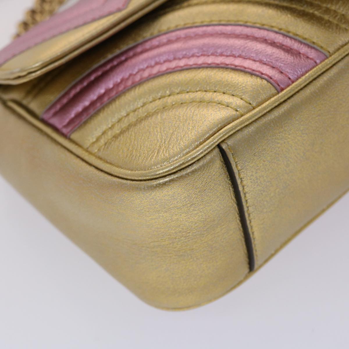 GUCCI GG Marmont Chain Shoulder Bag Leather Gold 446744 am4580
