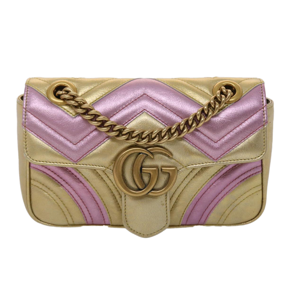 GUCCI GG Marmont Chain Shoulder Bag Leather Gold 446744 am4580