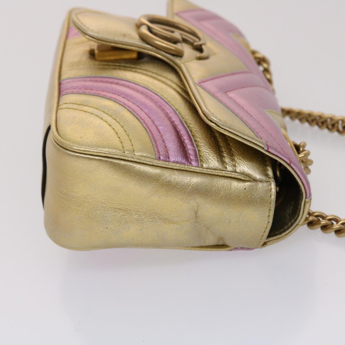 GUCCI GG Marmont Chain Shoulder Bag Leather Gold 446744 am4580