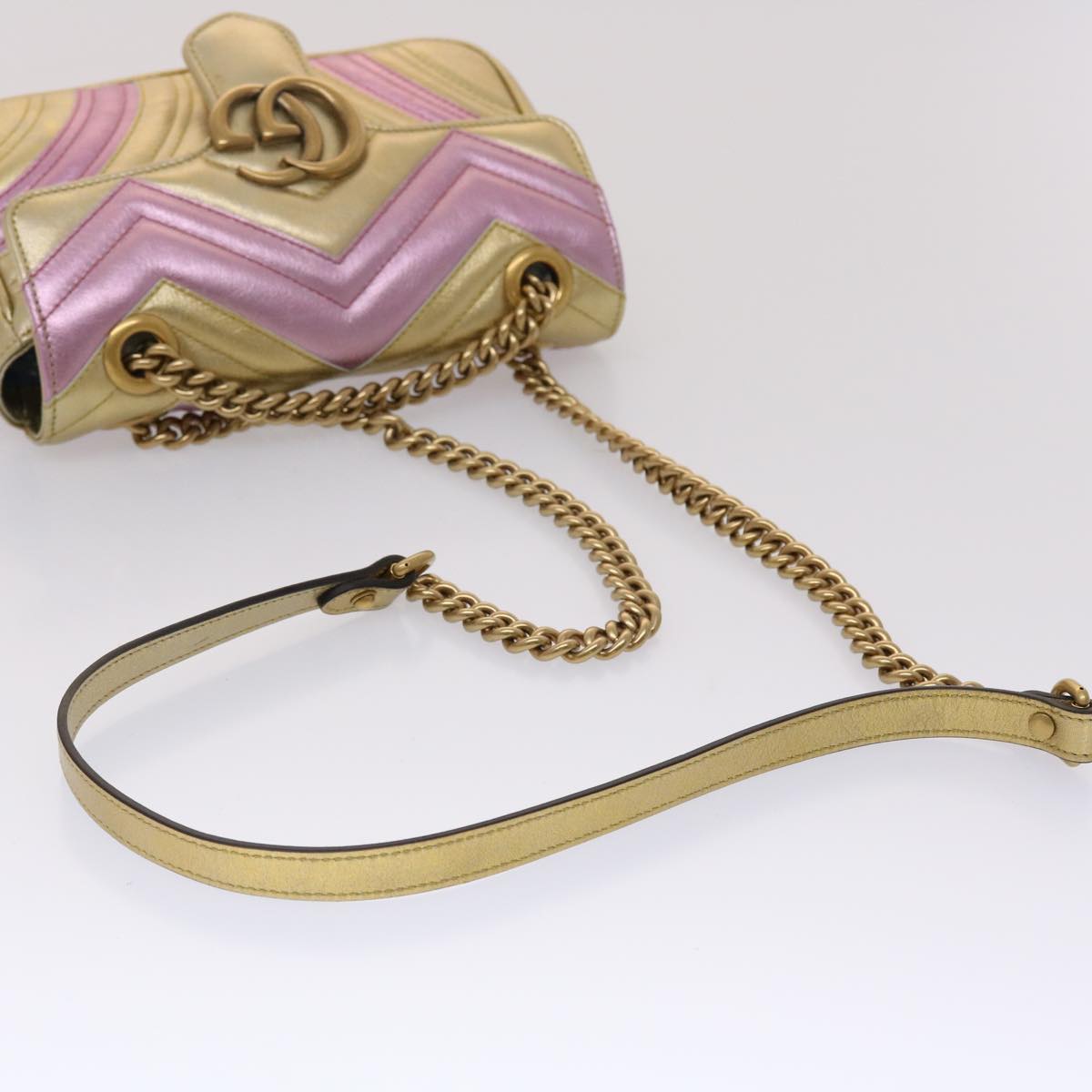 GUCCI GG Marmont Chain Shoulder Bag Leather Gold 446744 am4580