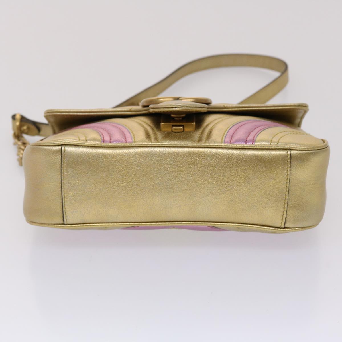 GUCCI GG Marmont Chain Shoulder Bag Leather Gold 446744 am4580