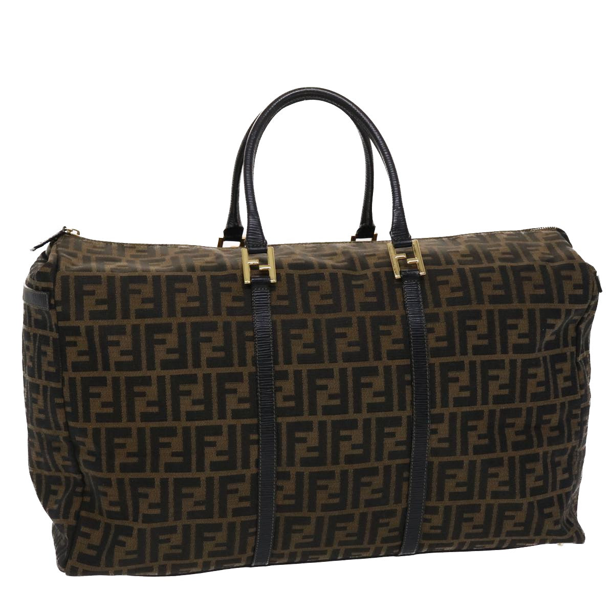 FENDI Zucca Canvas Boston Bag Nylon Brown Black am4661