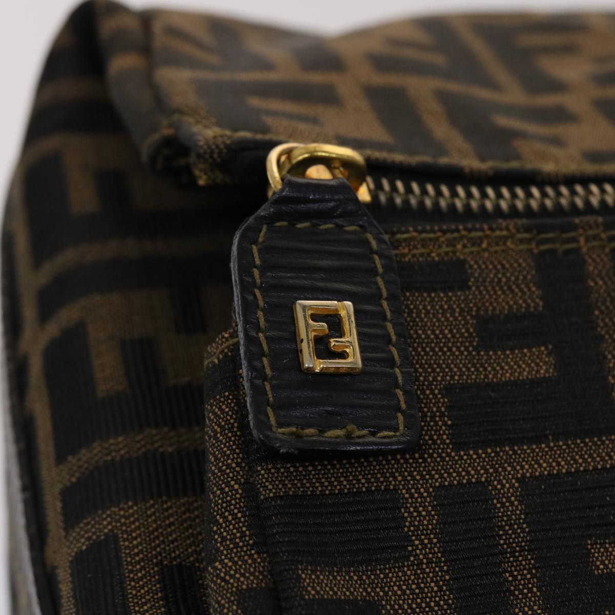 FENDI Zucca Canvas Boston Bag Nylon Brown Black am4661