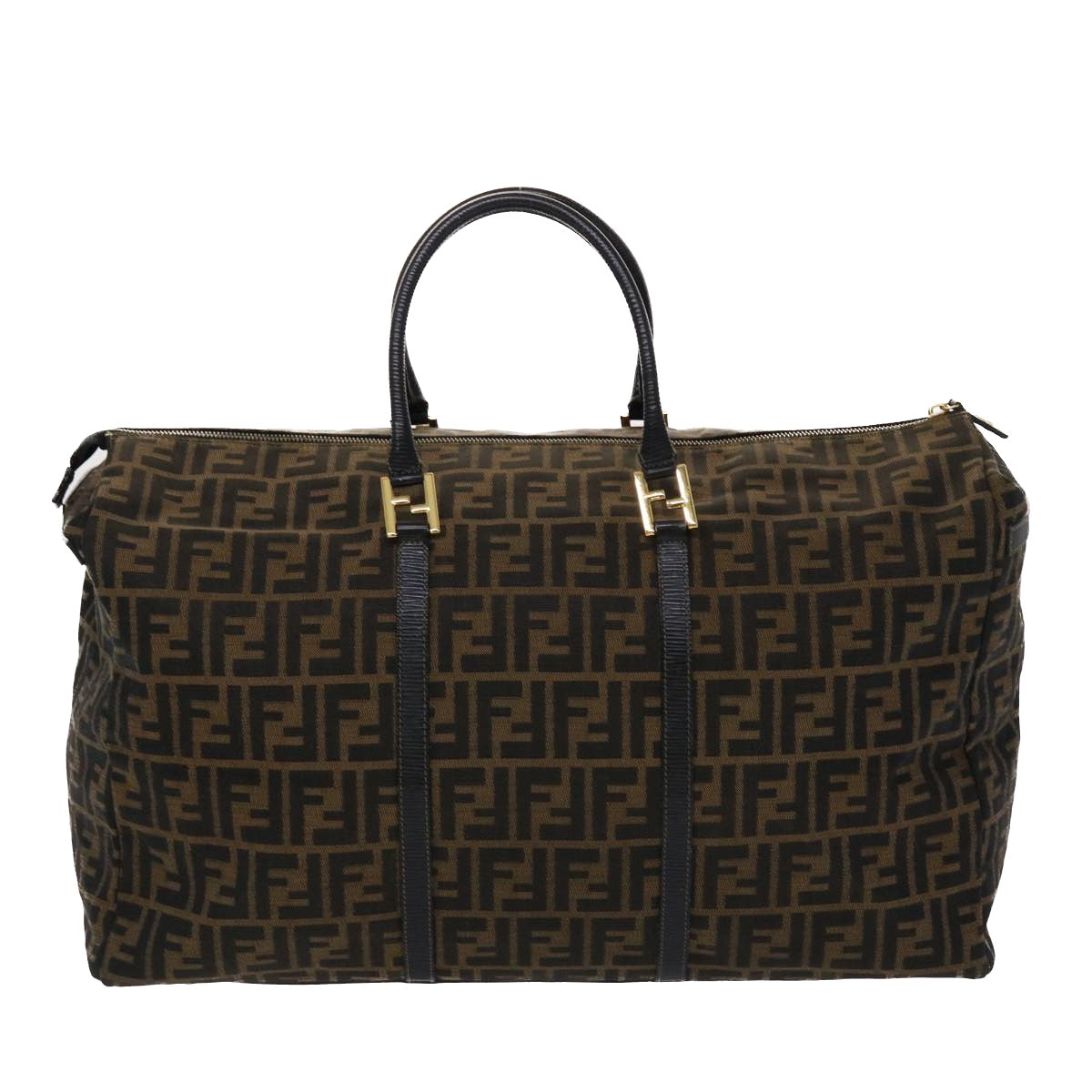 FENDI Zucca Canvas Boston Bag Nylon Brown Black am4661