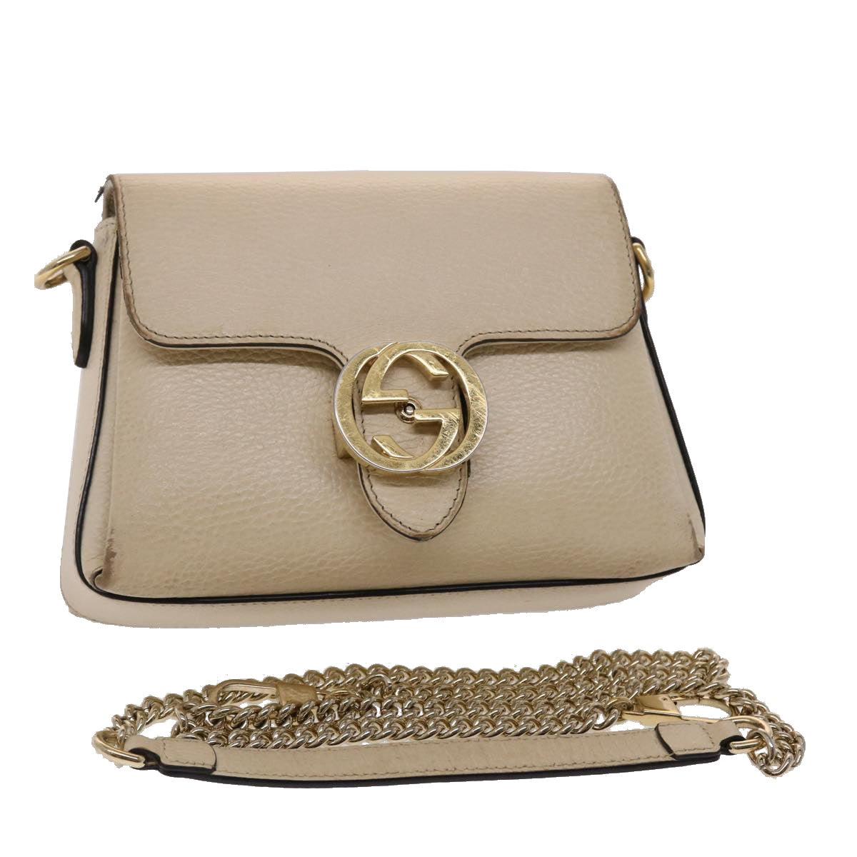 GUCCI Interlocking Chain Shoulder Bag Leather White 607720 am4734