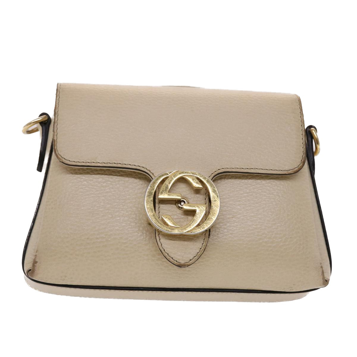 GUCCI Interlocking Chain Shoulder Bag Leather White 607720 am4734