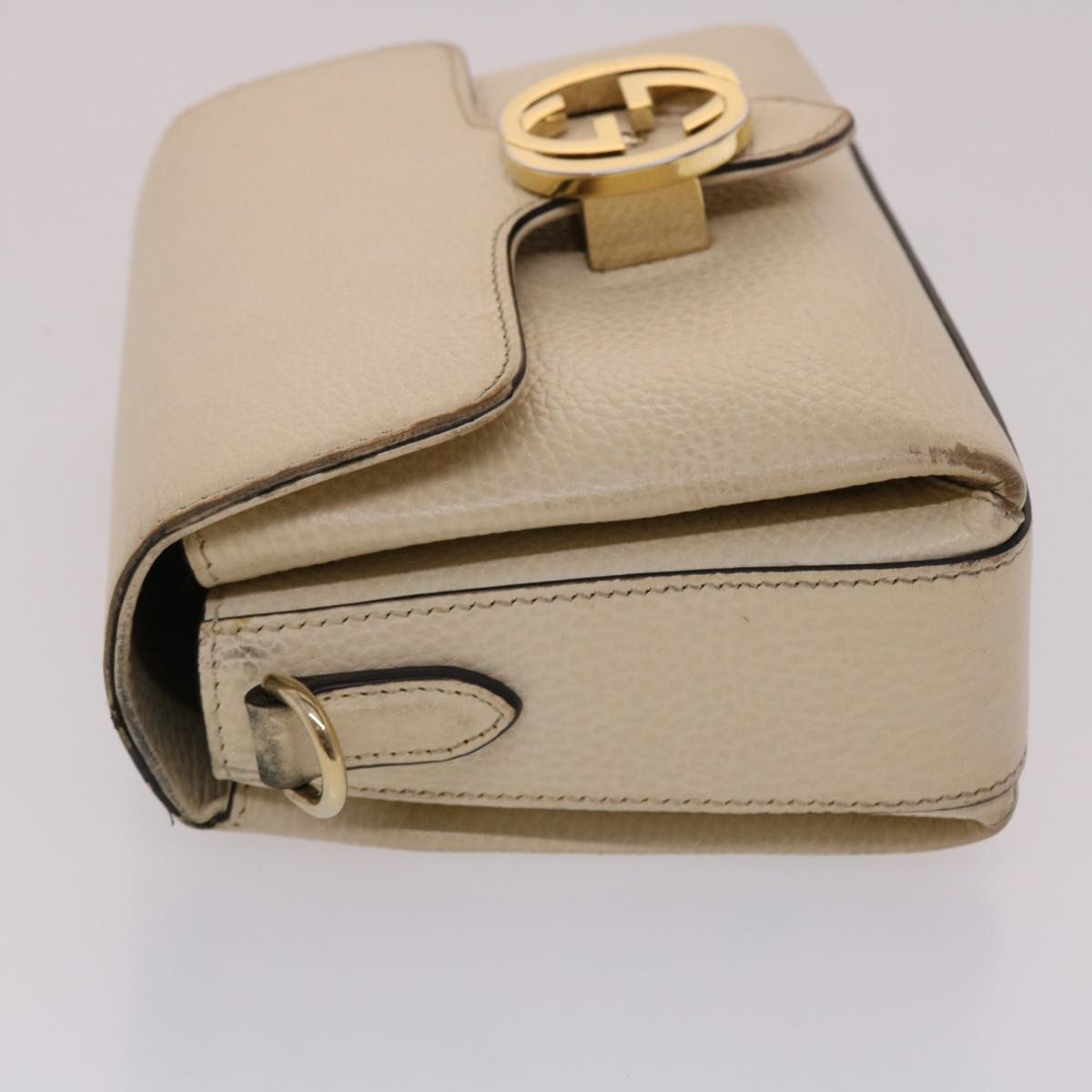 GUCCI Interlocking Chain Shoulder Bag Leather White 607720 am4734