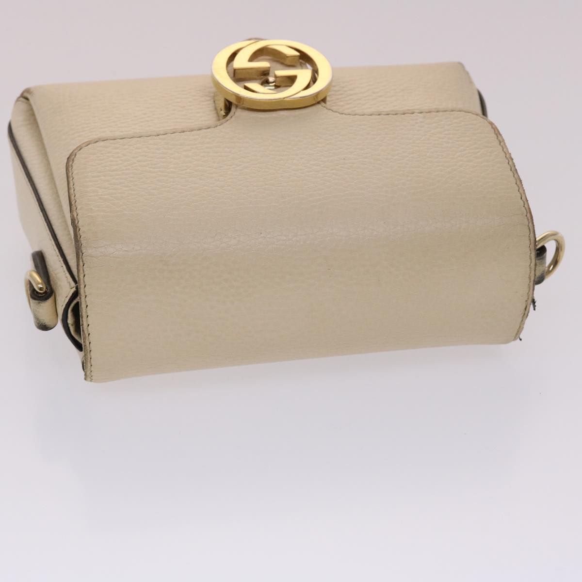 GUCCI Interlocking Chain Shoulder Bag Leather White 607720 am4734