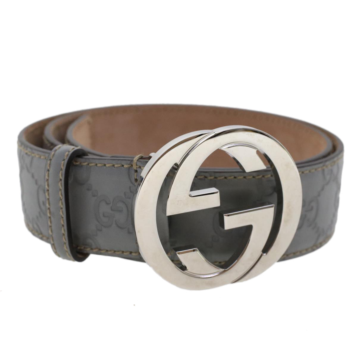GUCCI GG Canvas interlocking Guccissima Belt 37.4"" Gray 114984 am4766
