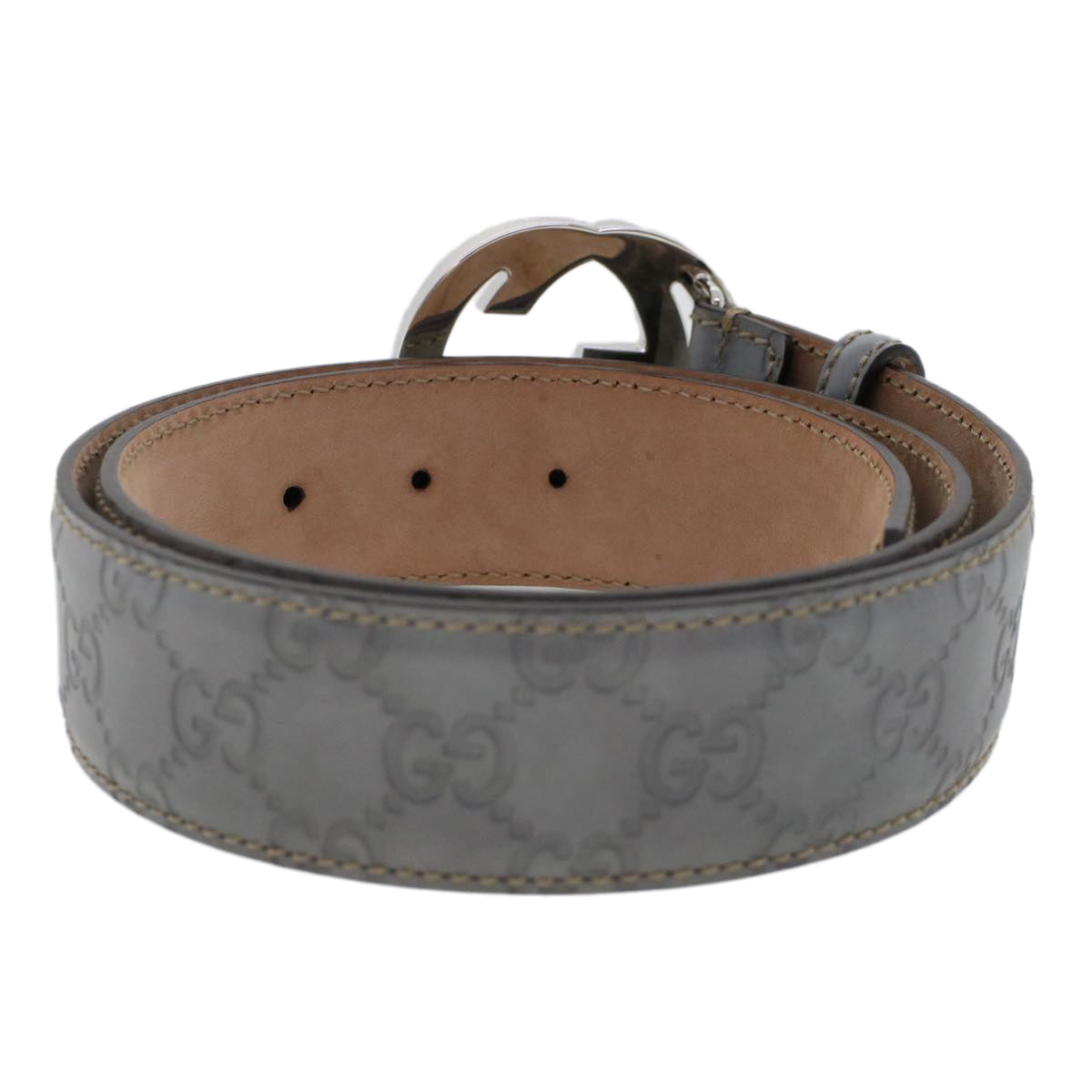 GUCCI GG Canvas interlocking Guccissima Belt 37.4"" Gray 114984 am4766