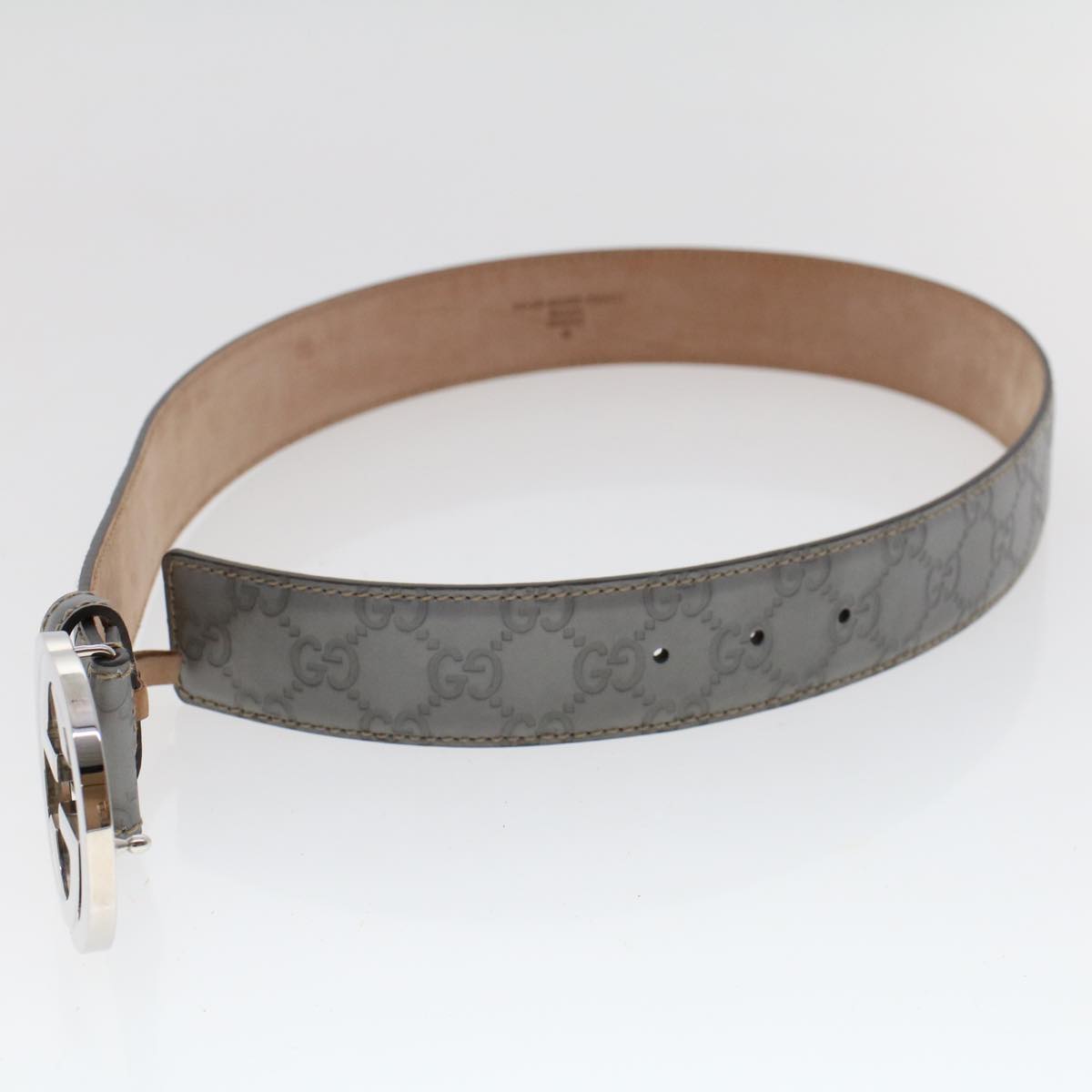 GUCCI GG Canvas interlocking Guccissima Belt 37.4"" Gray 114984 am4766