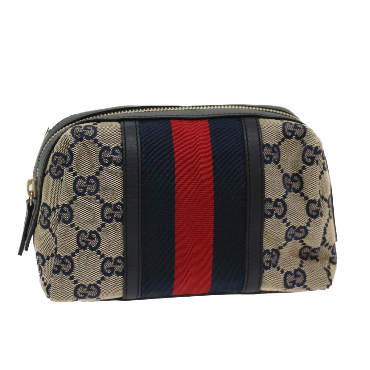 GUCCI GG Canvas Sherry Line Pouch Gray Red Navy 256636 am4777