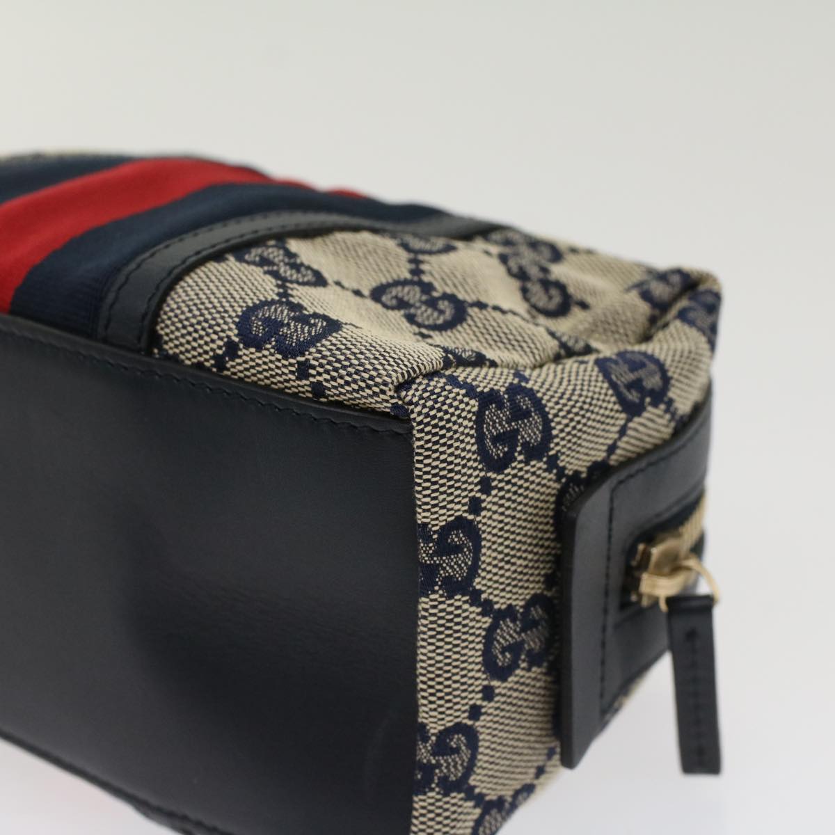 GUCCI GG Canvas Sherry Line Pouch Gray Red Navy 256636 am4777