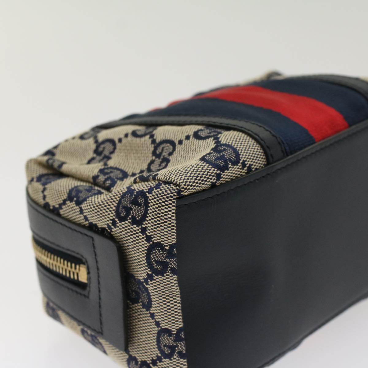 GUCCI GG Canvas Sherry Line Pouch Gray Red Navy 256636 am4777