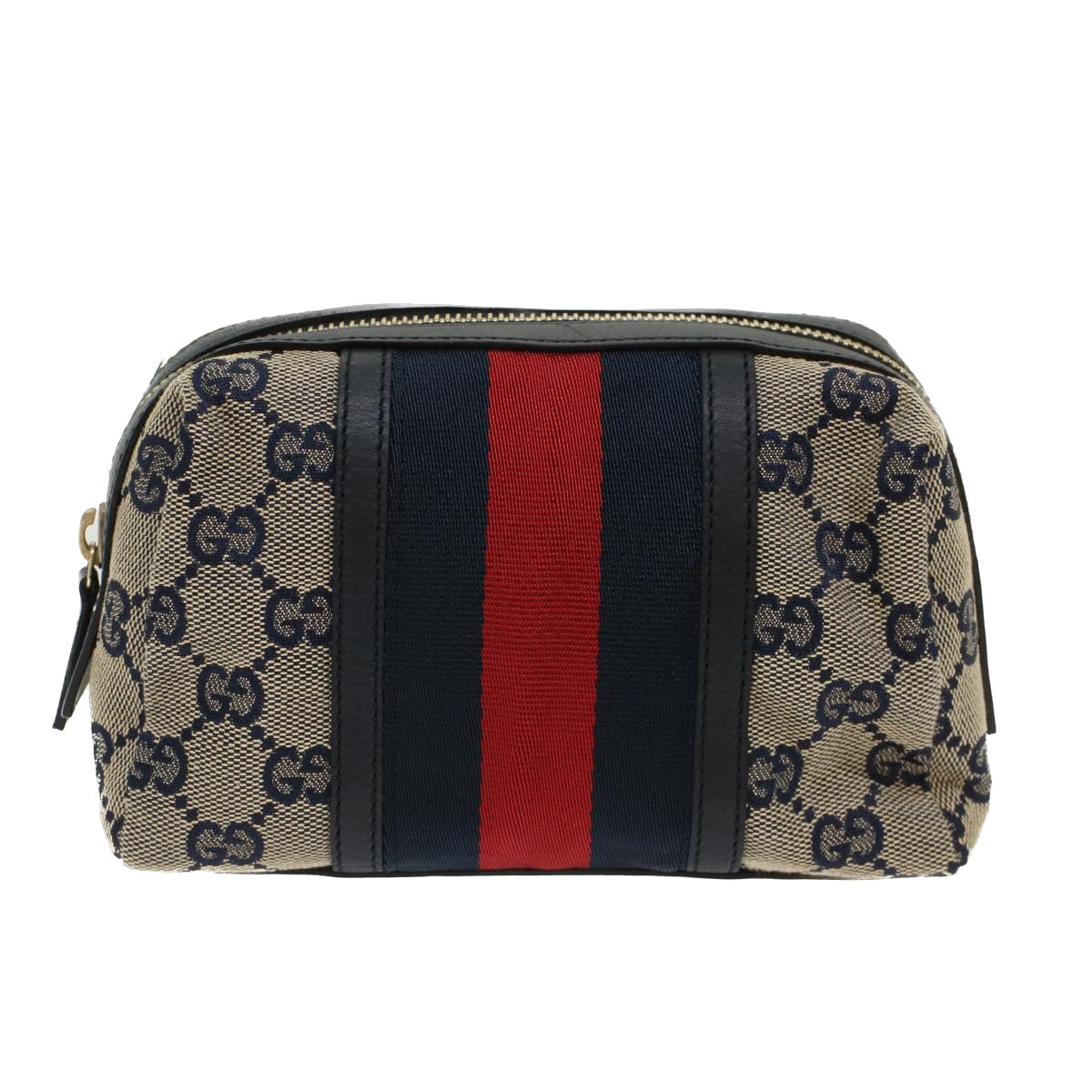 GUCCI GG Canvas Sherry Line Pouch Gray Red Navy 256636 am4777