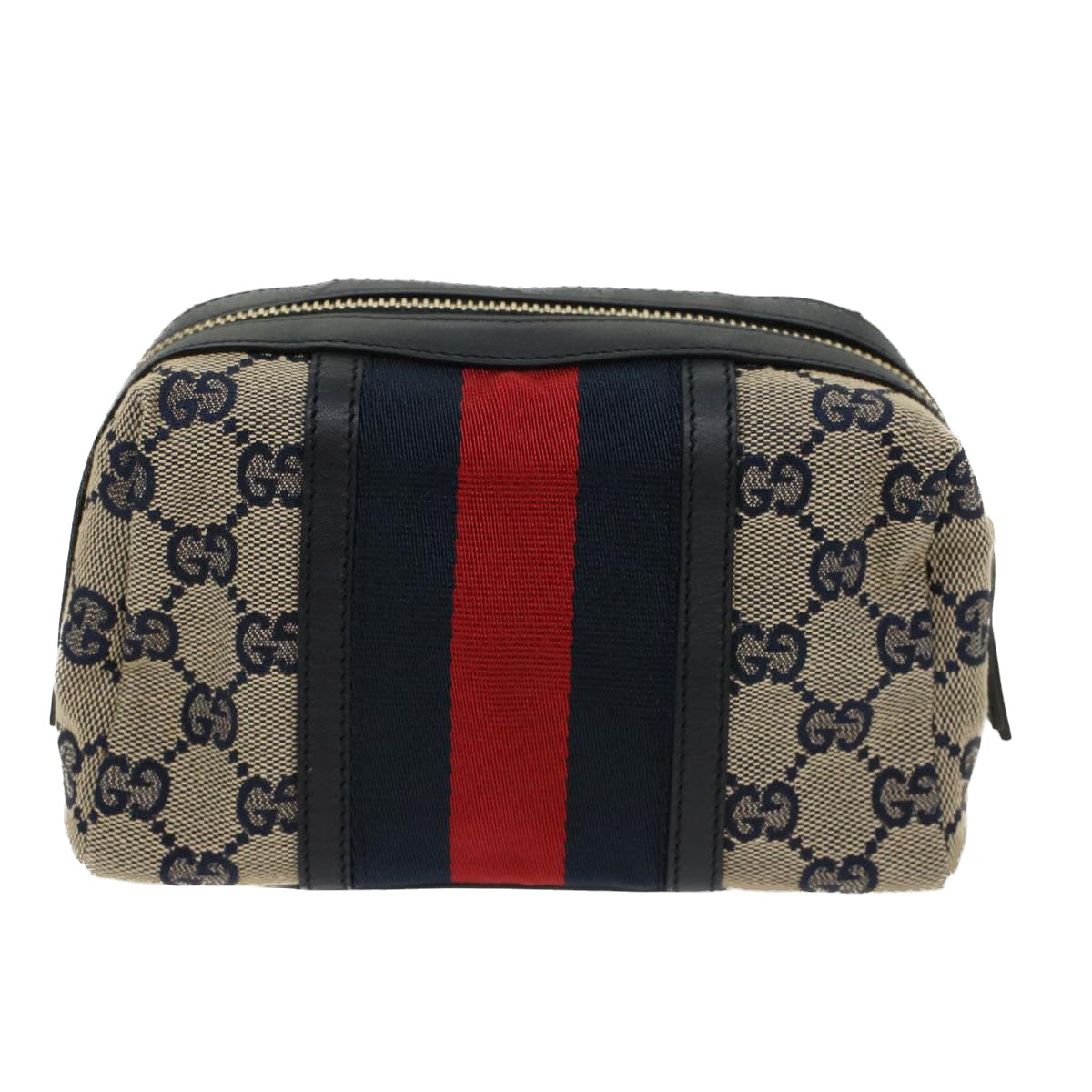 GUCCI GG Canvas Sherry Line Pouch Gray Red Navy 256636 am4777