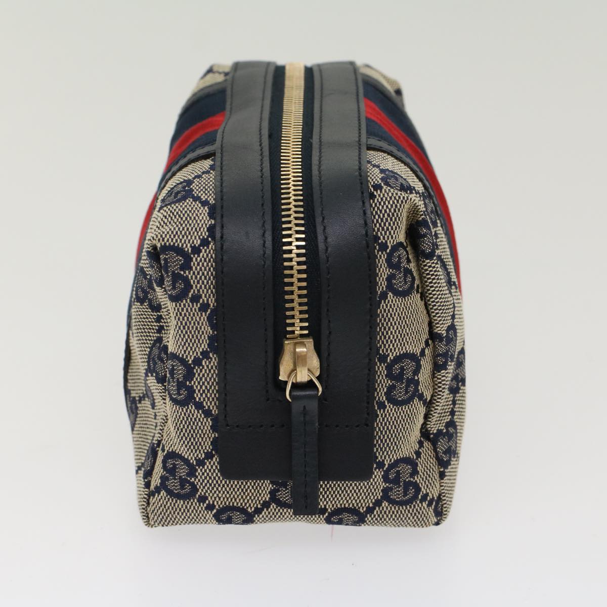 GUCCI GG Canvas Sherry Line Pouch Gray Red Navy 256636 am4777