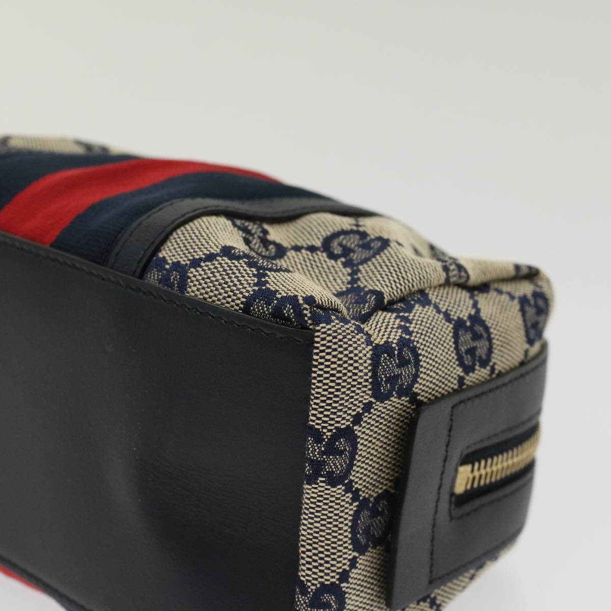 GUCCI GG Canvas Sherry Line Pouch Gray Red Navy 256636 am4777
