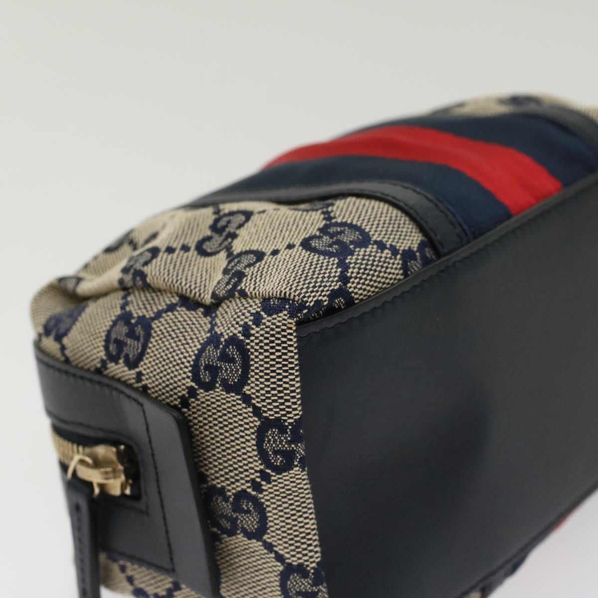 GUCCI GG Canvas Sherry Line Pouch Gray Red Navy 256636 am4777