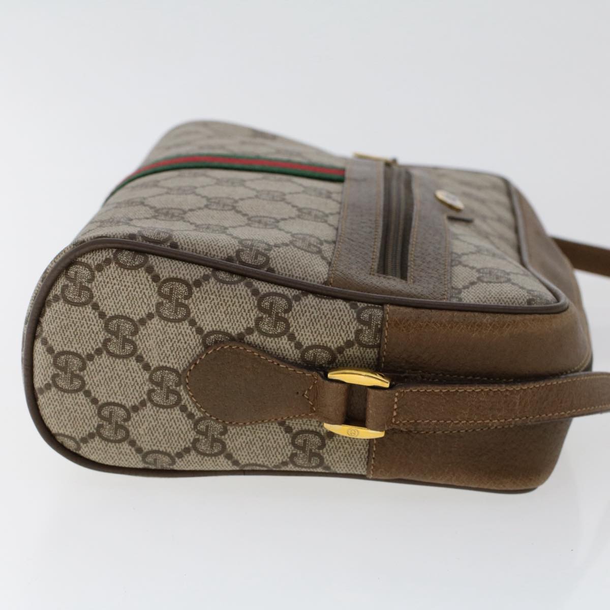 GUCCI GG Canvas Web Sherry Line Shoulder Bag PVC Leather Beige Red am4836