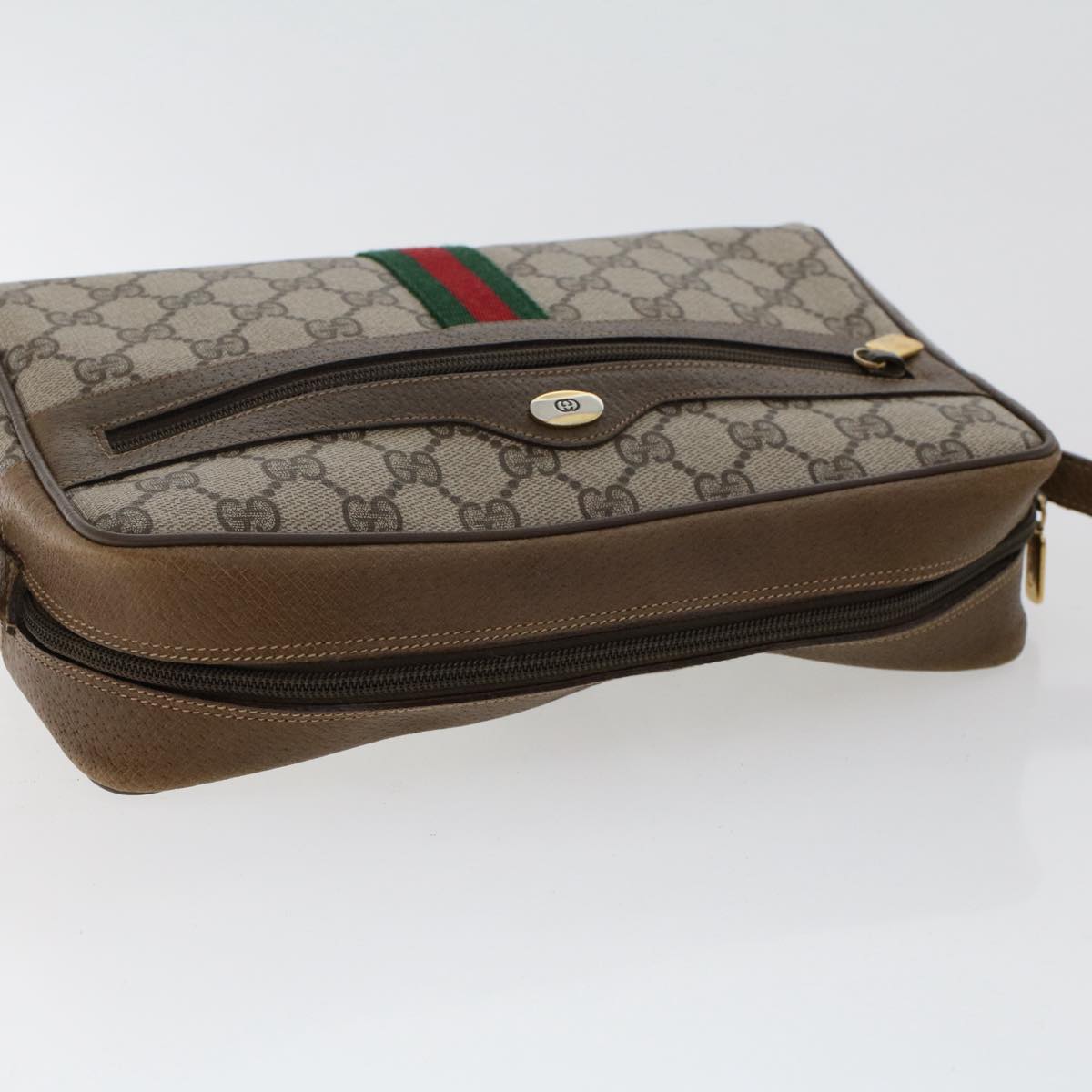 GUCCI GG Canvas Web Sherry Line Shoulder Bag PVC Leather Beige Red am4836