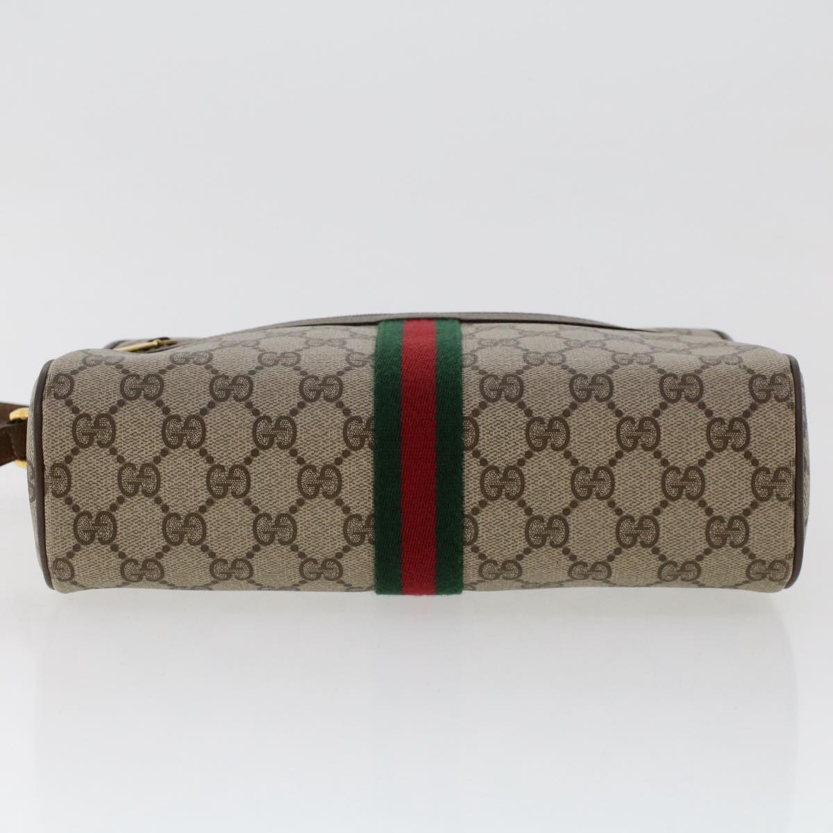 GUCCI GG Canvas Web Sherry Line Shoulder Bag PVC Leather Beige Red am4836