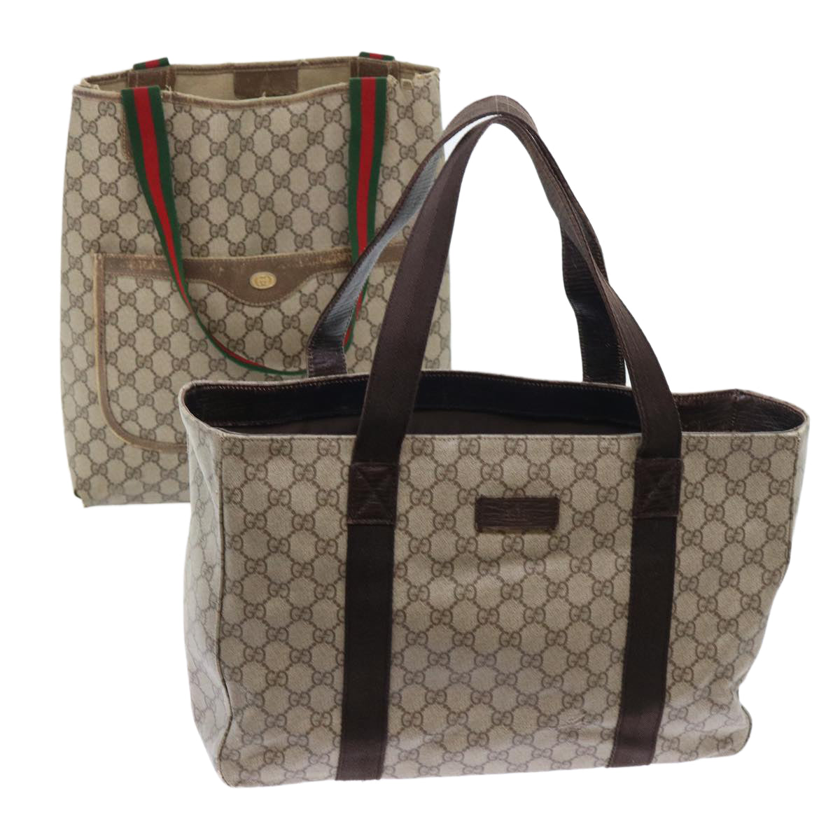 GUCCI GG Canvas Web Sherry Line Shoulder Bag PVC Leather 2Set Beige am4903