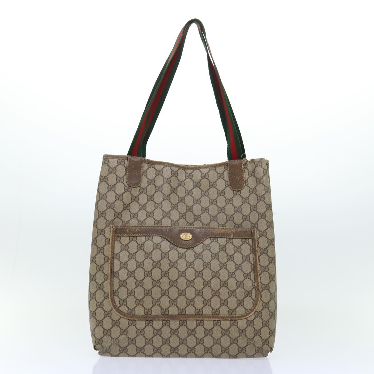 GUCCI GG Canvas Web Sherry Line Shoulder Bag PVC Leather 2Set Beige am4903